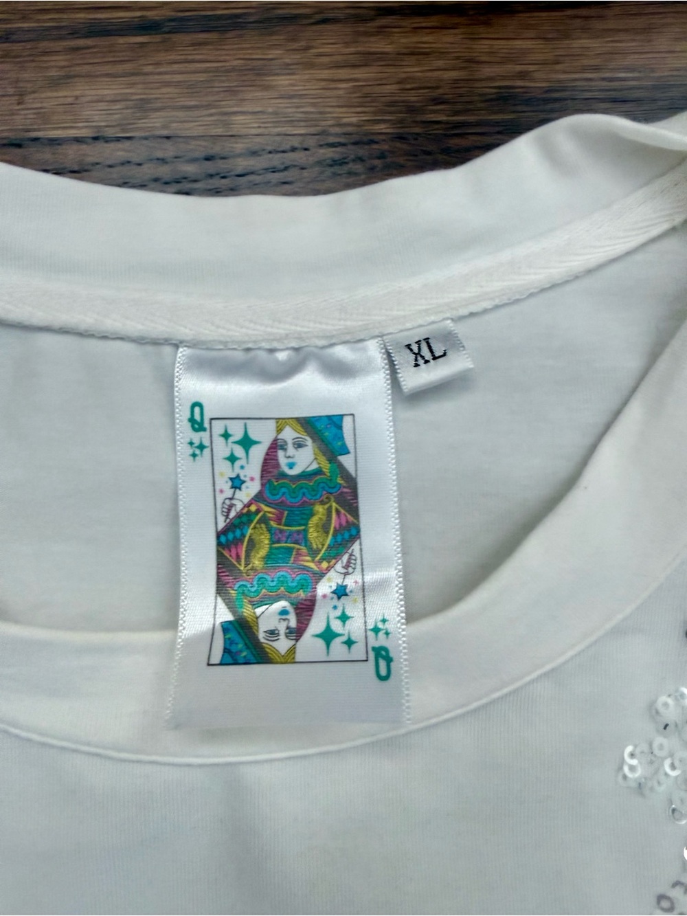QUEEN OF SPARKLES White Champagne Bottle Sequin Tee - Picture 3 of 4